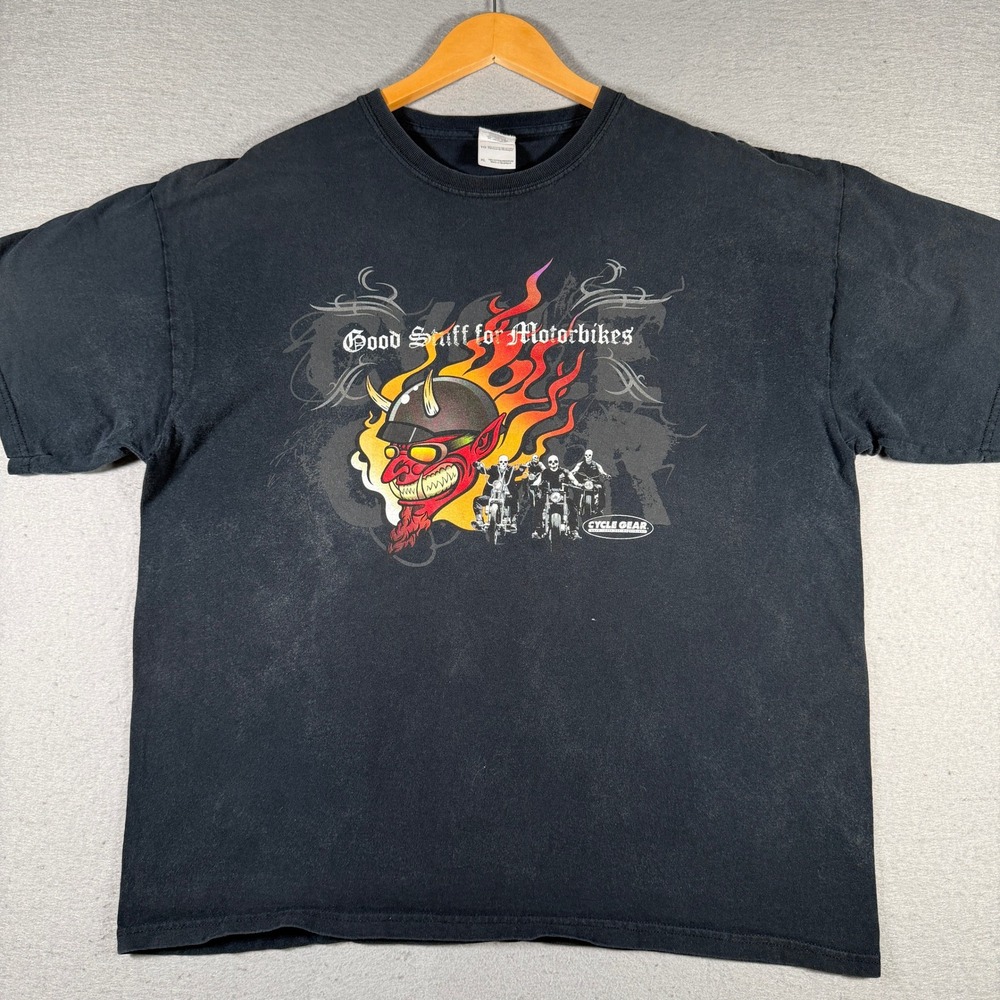 Cycle Gear Men XL Black Devil Biker Graphic T-Shirt Good Stuff Motorbikes Gildan